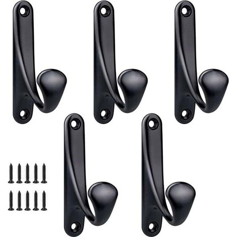 - Ganci appendiabiti da parete avvitabili, 5 pezzi, minimalisti, resistenti, in lega di zinco, per porta, ingresso, camera da letto, bagno, ganci multiuso, viti incluse - Nero