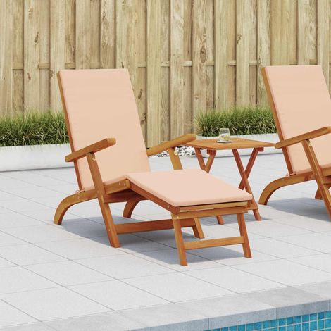 vidaXL  Reclining and Folding Sunlounger  2 pcs Beige Solid Acacia Wood