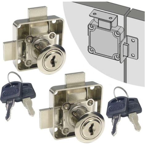 Lot de 2 verrous de sécurité pour porte d'armoire, tiroir de placard [à clés identiques] Double loquet de porte [monté sur la (1/4)