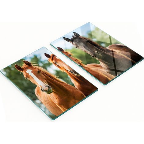 Tablas de cocina decorativas multifuncionales de vidrio con diseño de tres caballos, 2x40x52 cm. (1/5)