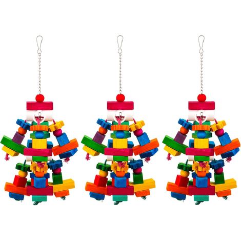 juguetes grandes para loros, coloridos, con bloques de madera natural para masticar, ideales para loros grises africanos, cacatúas, loros, guacamayos y aves medianas. Accesorios para jaulas.