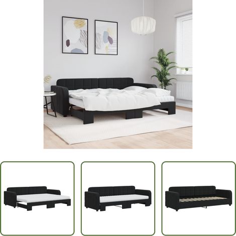 vidaXL Doppelbett - Tagesbett Ausziehbar mit Matratzen Schwarz 80x200 cm Samt (1/5)