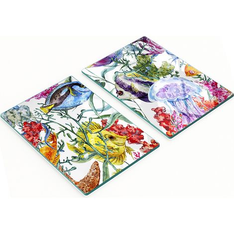 Taglieri da cucina in vetro con grafica a tema barriera corallina, 2x40x52 cm (1/5)