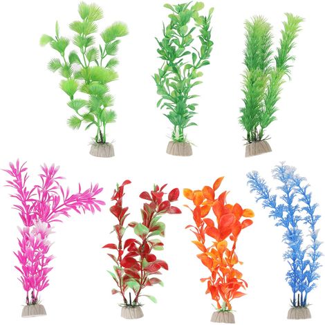 Lot de 7 plantes aquatiques artificielles en plastique pour aquarium, décoration aquatique pour mais (1/5)