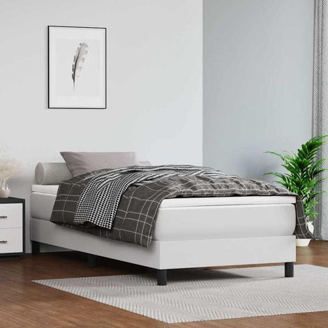 Cama box spring con colchón cuero sintético blanco 80x200 cm (1/5)