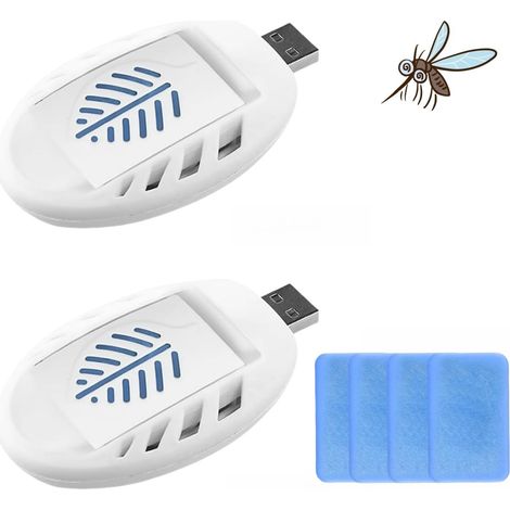 Lot de 2 répulsifs USB anti-moustiques à brancher pour l'intérieur, portable, USB avec 120 tablettes répulsives, répulsif à (1/5)
