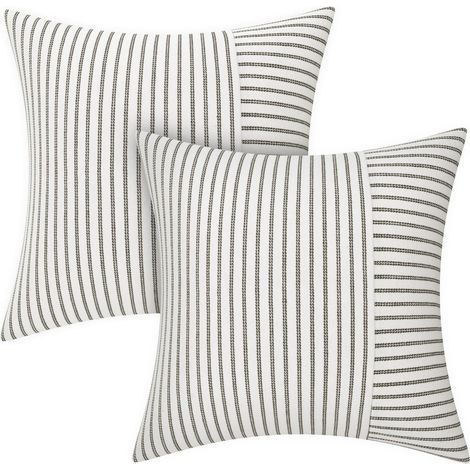 Set di 2 fodere per cuscini 40 x 40 cm, in cotone, a righe, per divano, stile bohémien, ideali per soggiorno, camera da letto e esterni. Dimensioni: 40 x 40 cm, colore grigio. (1/5)