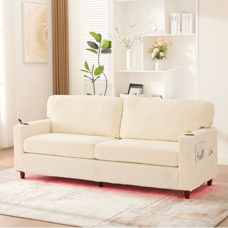 Sofá recto de 2 plazas 203x77,5x86 cm de chenilla beige con almacenaje FloraGrace (1/5)