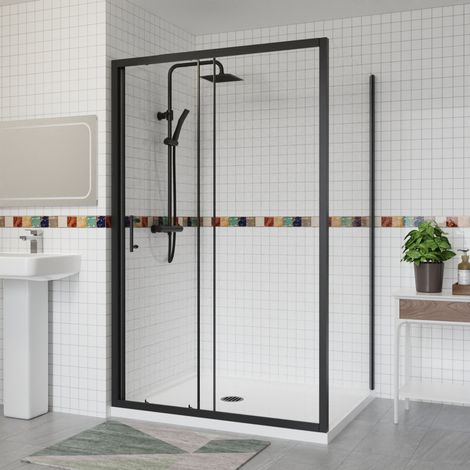 Aquariss Single Sliding Shower Door+Side Panel 1300x700 Black (1/5)