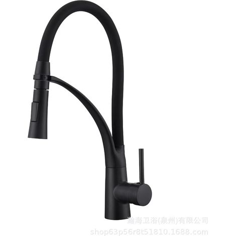 Kitchen electroplated sink faucet, single pipe, hot and cold water dual-use pull-out household sink rotating all-copper faucet - copper black version