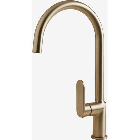 Sklum – Robinet de cuisine mitigeur à bec haut en laiton doré – Finition mate – Bec fixe 25mm – Aérateur haute performance – Débit 4,69 l/min