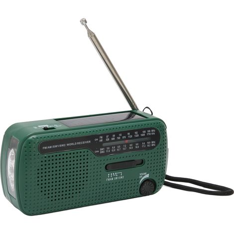 Radio solaire à manivelle AM/FM SW1/SW2, lampe torche LED multibande pour le camping et les situations d'urgence en extérieur (vert) (1/5)