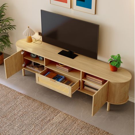 Mobile TV modulare 175x36x51 cm con vano contenitore e passacavi, naturale, MDF, FloraGrace (1/5)