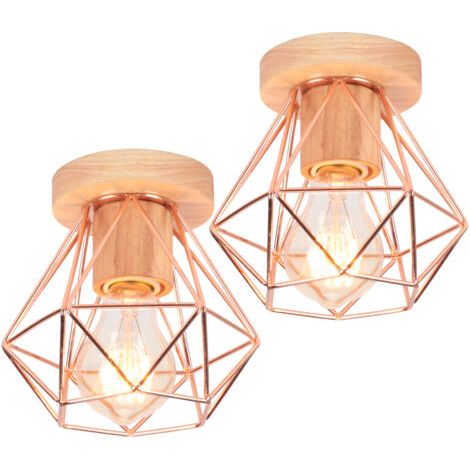 royaluxe- 2PCS-Lampe De Plafond Moderne Plafonnier Cage En Métal Luminaire Plafonnier Rétro Intérieur Or Rose Pour Couloir Bar Club (1/5)