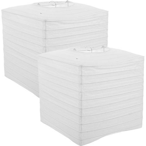 2 Lanternes Papier Blanches 20x20x23cm Abat-Jour Suspension Carrée (1/5)