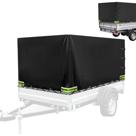 Bâche pour remorque, bâche de remorque haute performance, 210 x 114 x 90 cm, bâche en tissu Oxford 420D avec œillets et corde de bâche, imperméable, protection solaire, avec bandes réfléchissantes