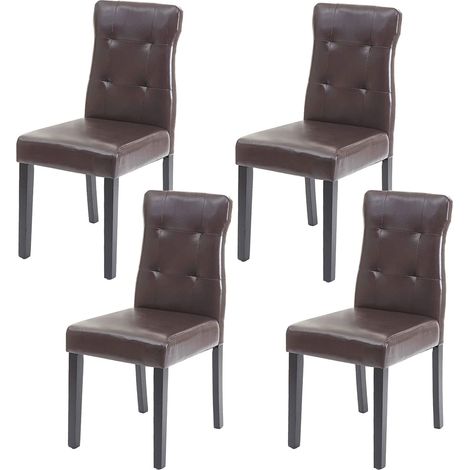 Set di 4 sedie sintetiche marroni con gambe in legno scuro CDS04544