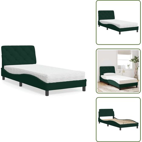 The Living Store Lit avec matelas vert foncé 90x200 cm velours - Sommeil de qualité (1/5)