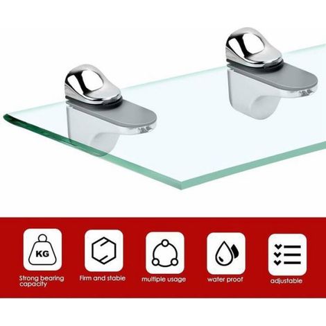 Supports De Fixation Pour Étagère En Verre - Alliage De Zinc - Épaisseur Verre 3 À 20 Mm - Lot De 2 (1/5)