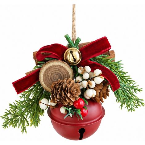 Décorations de Noël à suspendre au sapin : cloches, bois de cerf, nœuds, pommes de pin, pendentifs assortis, clochette rouge et or en forme de pomme de pin rouge (1/5)