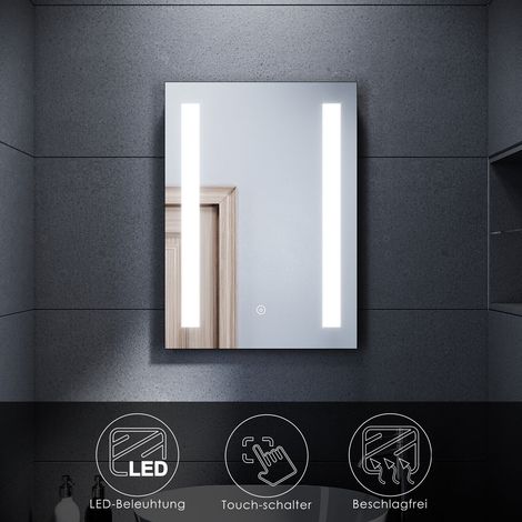 SONNI Badspiegel LED Beleuchtung Badezimmerspiegel mit led Wandspiegel,50x70cm,Touch,Beschlagfrei,kaltweiß,IP44