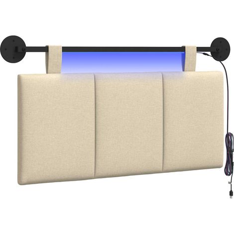 Testiera  Testata del letto sospesa Con luce LED Crema Tessuto (1/5)
