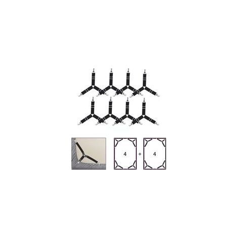 Noir 8 Pièces Drap de Lit Attaches, Réglable élastiques Triangle Sangles de Soutient pour Drap Housse et Drap Plat Draps de Lit, Matelas, Canapé Coussin, Nappes, Planche à Repasser (1/5)
