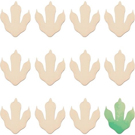 Lot de 12 empreintes de pattes de dinosaures en bois brut (9 x 7,5 x 0,3 cm), idéales pour vos projets de bricolage et décoration. (1/5)