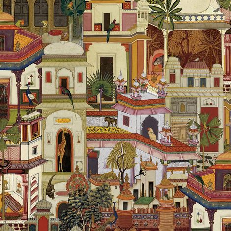 Holden Decor Animal City Multicoloured Wallpaper Buildings Tropical Trees Modern (1/4)