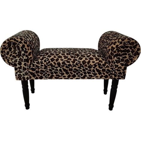 Leopard Print Window Seat Sofa - Fabric - L30 x W86 x H52 cm