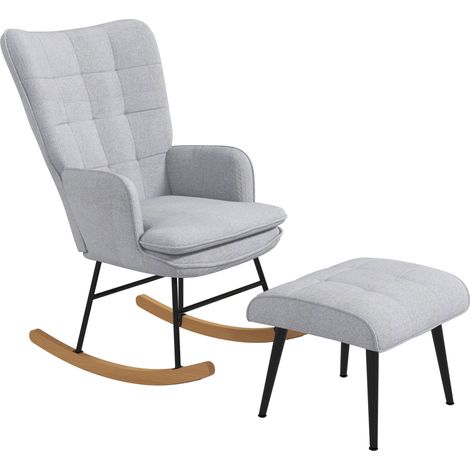Sillón mecedora con taburete, color gris claro, tapizado de poliéster, 130 kg (1/5)