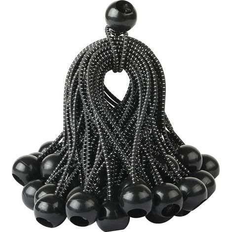 Cuerdas elásticas con bola, 15 cm de largo, construcción resistente, blanco y negro, 30 unidades (1/2)