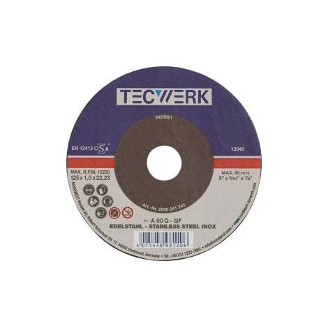 Disco  de  corte  INOX  D115x1mm  recto  INOX  perforación  22,23mm  TECWERK (1/2)