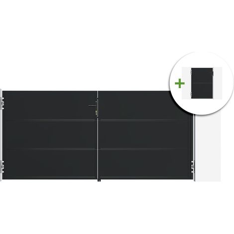 Portail battant acier 3m NALI H.140cm noir + Portillon H.140cm noir