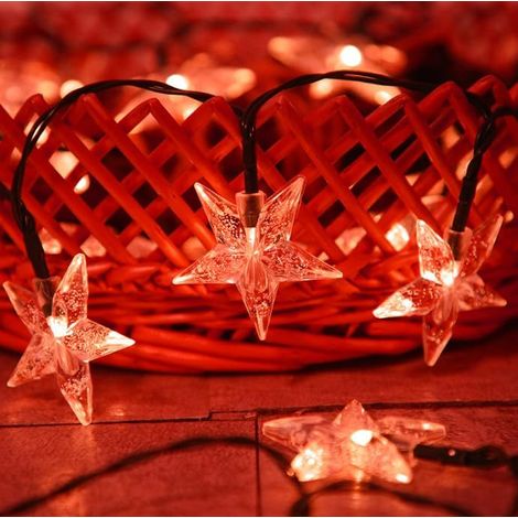 Guirlande Lumineuse Sun Star, Solar Outdoor Fairy Tale Light Solarstar String Light Extérieur étanche (6M 30LED, Rouge)