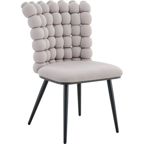 Chaise de salle à manger en velours gris clair avec pieds métalliques noirs (lot de 2) (1/5)
