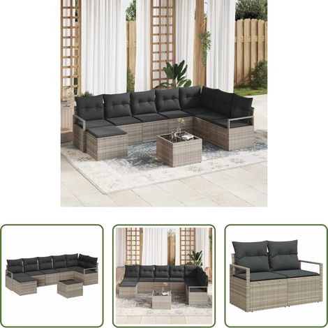 vidaXL Mobilier extérieur - Ensemble de Canapés avec coussin 9 pcs Gris clair polyrotin (1/5)
