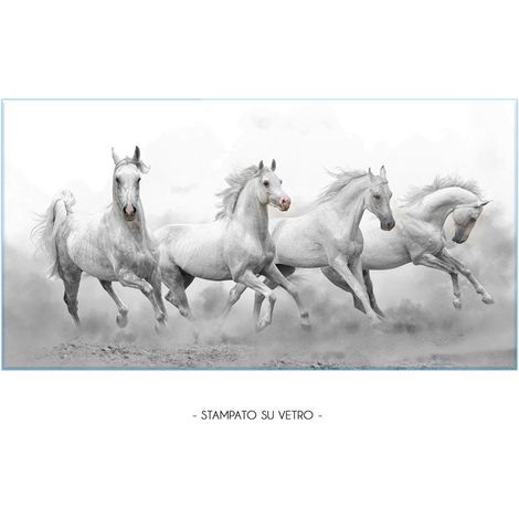 Lupia - Quadro Moderno Stampa su Vetro Temperato GLASS FOUR HORSES Alta Definizione e Lucentezza di Colori  Design Elegante per Soggiorno, Camera, Ufficio  Facile da Appendere, 73x139 cm (1/4)