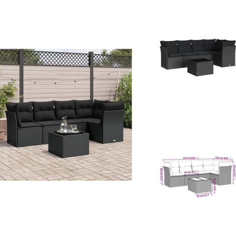6-tlg. Garten-Sofagarnitur mit Kissen Schwarz Poly Rattan - Gartenmöbel - Esszimmergarnituren - Outdoor Möbel - Rattan Sofa - Lounge Set (1/3)