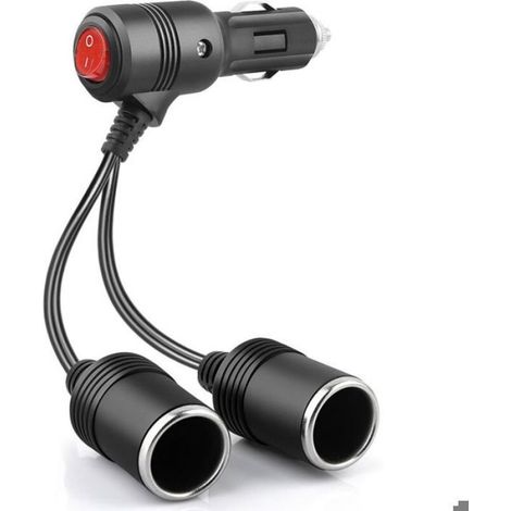 1 Rallonge allume-cigare, Double prise avec interrupteur, Câble Y 18AWG, Fusible 15A, Pour voiture bateau moto (1/3)