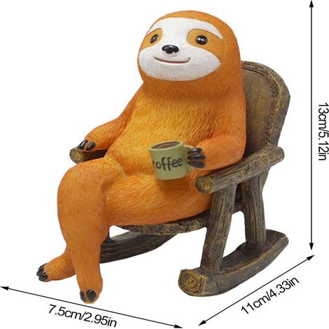 Figurine miniature de paresseux sur fauteuil à bascule en résine, ornement pour pot de fleurs, bureau, jardin, décoration intérieure. Artisanat en résine.