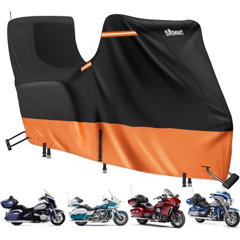 Motorradabdeckung Outdoor Wasserdicht für Touring Modelle mit Top Box, 420D Oxford, Schwarz-Orange (1/5)