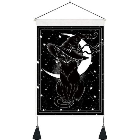 Wandteppich (35 x 50 cm) mit Quasten, Motiv: Geheimnisvolle abstrakte Zauberkatze (1/5)