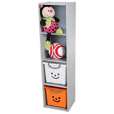 Iris Ohyama, Mobili per bambini, Libreria, Organizzatore di giocattoli, 4 ripiani fissi, Multifunzionale, Design, Asilo nido, Camera da letto, Scuola - Kids cube shelf KCX-4 - Grigio