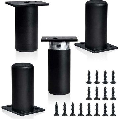 4 Pcs Möbelfüße Verstellbar Schrankfüße für Sofa Bett mit Schrauben Schwarz - 6cm