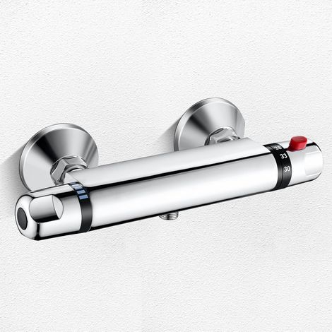 Mitigeur Thermostatique Douche, Anti-Brûlure avec Bouton de Sécurité à 38 °Robinet Thermostatique de Douche, Laiton Chromé Mitigeur de Douche Thermostatique (1/5)