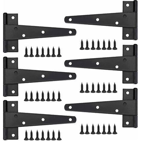 Charniere Porte Lourde 6pcs, Charniere Porte 6 Pouces, Charnière en T Noires, Charniere Plate Inox Charnières de Portes en Fer Charnières Robustes pour Portes, Fenêtres, Abris de Jardin-Karteo (1/5)