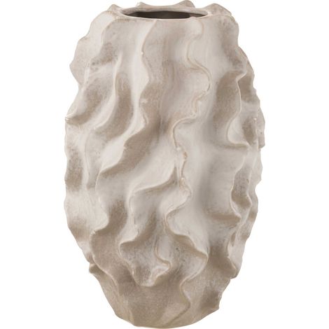 Vase abstrait en argile beige effet vagues sculpté élégant - Beige sable mat sculpté (1/5)