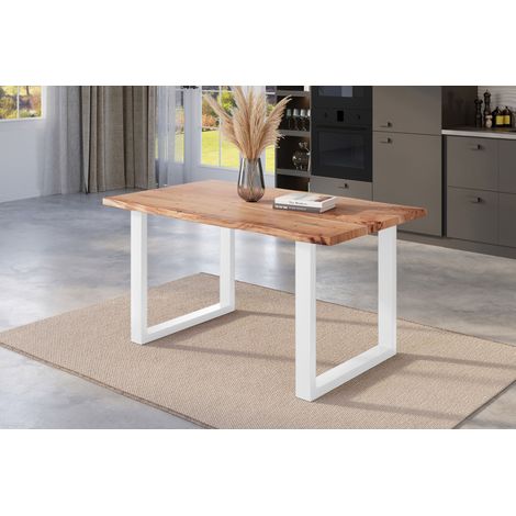Esstisch Baumkante massiv Akazie natur 160 x 85 weiß NICK (1/5)