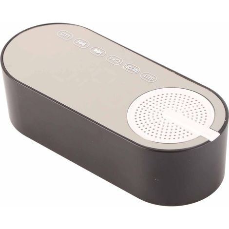 Petit réveil miroir avec emplacement pour carte TF, haut-parleur Bluetooth, lumières colorées, basses puissantes, radio FM, enceinte cadeau portable, noir. (1/5)